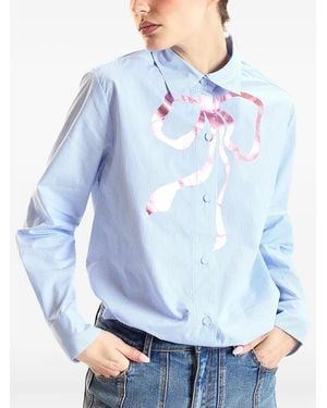 Cynthia Rowley Metallic-Bow Striped Shirt - Blue