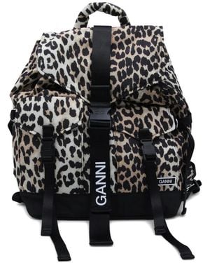 Ganni Leopard-Print Backpack - Black