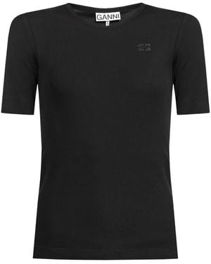 Ganni T-Shirt Con Applicazione Logo - Nero