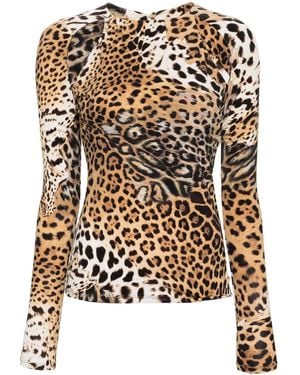 Roberto Cavalli Jaguar Skin-Print Cut-Out Blouse - Brown