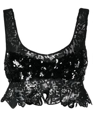 Cynthia Rowley Floral-Lace Sequinned Tank Top - Black