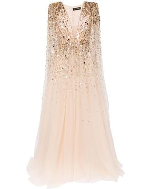 Jenny Packham Alondra Sequin-Embellished Cape Gown - Natural