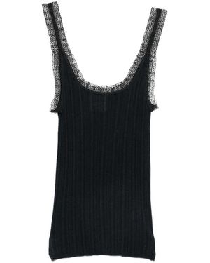 forte_forte Lace-Trim Ribbed Top - Black