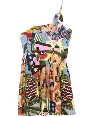 FARM Rio Vestido Con Motivo Tropical Pintado - Blanco