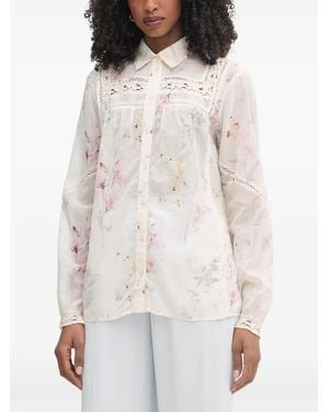 Fracomina Floral-Print Crochet-Trim Shirt - White