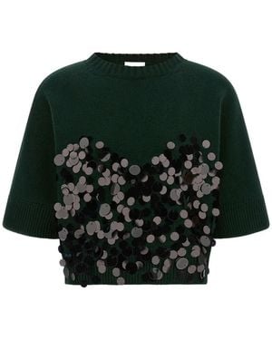 Nude Sequin-Embellished Cropped Jumper - Green