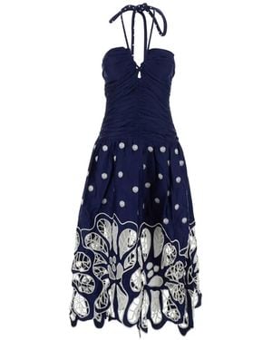 navy blue embroidered cut-out midi dress farm rio Navy Blue Embroidered Richelieu Midi Dress