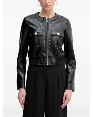 Sisley Flap-Pockets Zipped Biker Jacket - Black