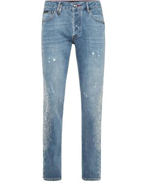 Philipp Plein Embellished Straight-Cut Jeans - Blue