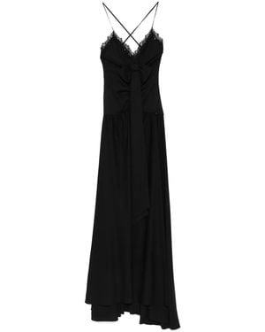 Nissa Lace-Trimmed Bow Asymmetric Party Dress - Black