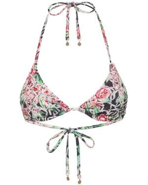Philipp Plein Floral-Print Bikini Top - White