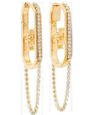 Elisabetta Franchi Crystal-Embellished Logo-Plaque Earrings - Metallic