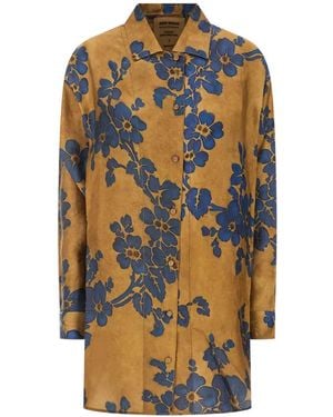 Uma Wang Chemise Fleurie À Manches Longues - Orange