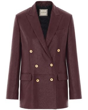 Tagliatore Josie Double-Breasted Leather Jacket - Purple