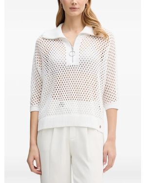 Joseph Ribkoff Zip Mesh Polo Top - White