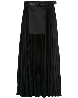 Peter Do Pleated-Overlayer Belted Skirt - Black