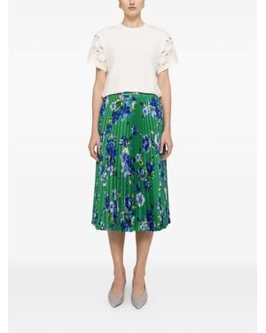 Nissa Printed Pleated Midi Skirt - Green