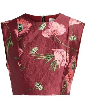 Erdem Floral-Print Satin Crop Top - Red