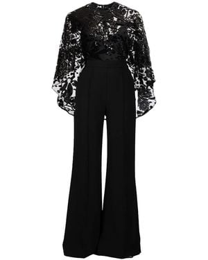 Elie Saab Cape-Detail Embroidered Jumpsuit - Black