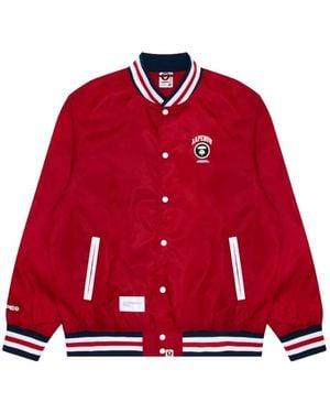 Aape By A Bathing Ape Moonface Patch Baseball Jacket - Red