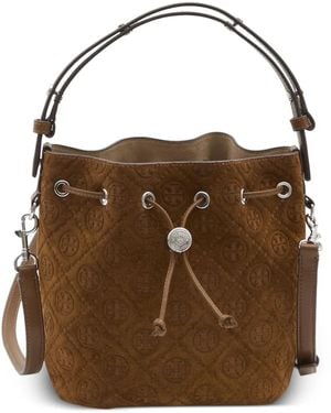 Tory Burch T Monogram Suede Bucket Bag - Brown