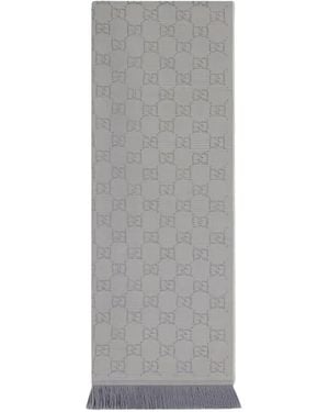 Gucci Fringed Gg-Motif Scarf - Gray