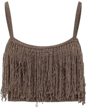 Pinko Paeonia Fringe-Trimmed Top - Brown