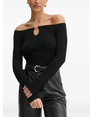 BOSS Off-Shoulder Ribbed-Knit Top - Black