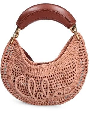 Chloé Summer Banana Logo-Embroidered Woven Tote Bag - Pink