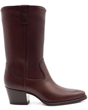 Julie Dee Texan-Style Leather Boots - Brown