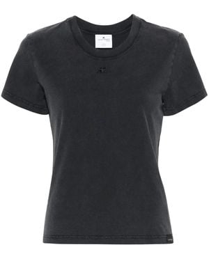 Courreges Fitted Short-Sleeved T-Shirt With Subtle Embroidery - Black