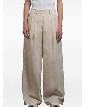 Moorer Rumy Pleated Wide-Leg Trousers - Natural