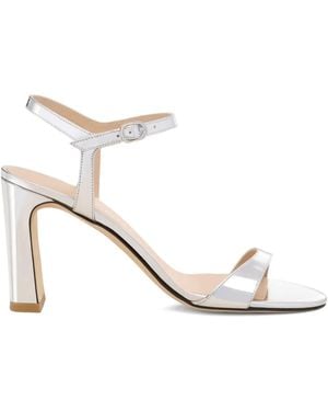 Stuart Weitzman Metallic Block-Heel Sandals - White