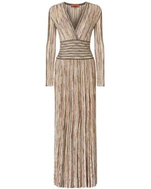 Missoni Long Ribbed Blend Dress With Sequins - Natural