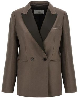 Peserico Double-Breasted Peak-Lapels Blazer - Brown