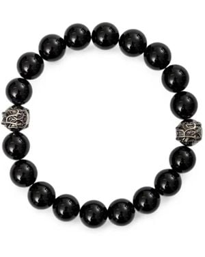 KAMIYA Engraved Bead Natural Stone Bracelet - Black