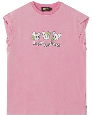 Mini Cream Graphic-Print Sleeve T-Shirt - Pink