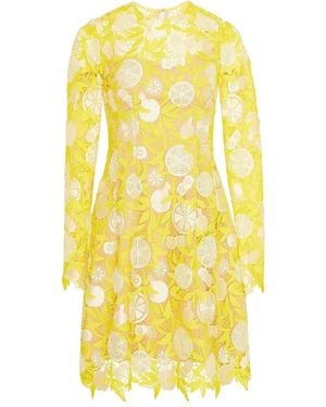 Lela Rose Holly Fruit-Motif Lace Mini Dress - Yellow