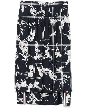 Thom Browne Below-Knee Dropped-Back Pleated Skirt - Blue