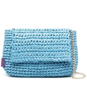 Chica Straw Logo-Patch Shoulder Bag - Blue