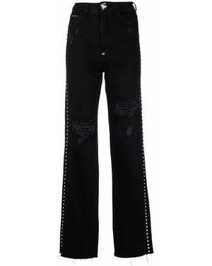 Philipp Plein Crystal-Embellished Straight-Leg Jeans - Black