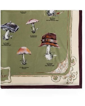 Moschino Mushroom-Print Silk Scarf - Green