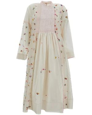 Péro Vestido Midi Con Bordado Floral - Blanco