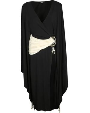 Amen Bead-Embellished Cape-Sleeve Midi Dress - Black