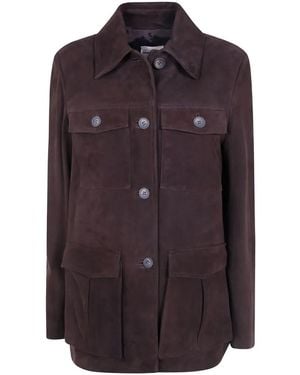 Semicouture Penny Suede Multi-Pocket Jacket - Purple
