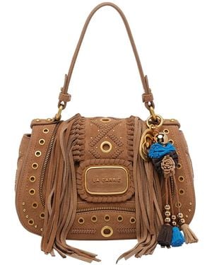 La Carrie Jungle Eyelets Fringe-Trimmed Clutch Bag - Brown