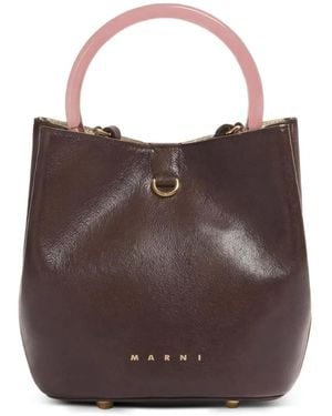 Marni Leather Pannier Bucket Bag - Brown