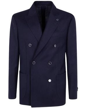 Lardini Flower-Pin Double-Breasted Blazer - Blue