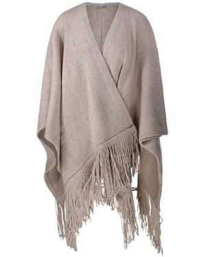 Max Mara Poncho Met Franje - Naturel