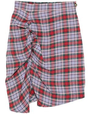 Vivienne Westwood Mini Side Panther Ruffled Tartan Skirt - Red